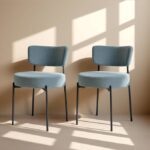 Boucle Dining Chair Set of 2 – Mid-Century Modern Upholstered Kitchen Chairs with Curved Back & Black Metal Legs, Gray