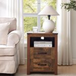 Rustic Brown Nightstand with Charging Station