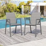 Outdoor Dining Chairs Set of 2 – High-Back Stackable Patio Chairs with Metal Frame