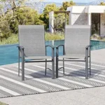 Patio Dining Chairs Set of 2 – Outdoor Lawn Chairs with Armrests & Backrest