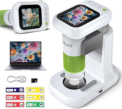1000X Kids Digital Microscope with 1080P Screen | 2-in-1 Handheld & Desktop Microscope with LED Lights, SD Card & Slides