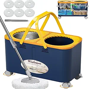 Upgraded Gen 1 Mop & Bucket Set with 360° Swivel Wheels – Dual Chamber Clean/Dirty Water System & Hands-Free Wringer
