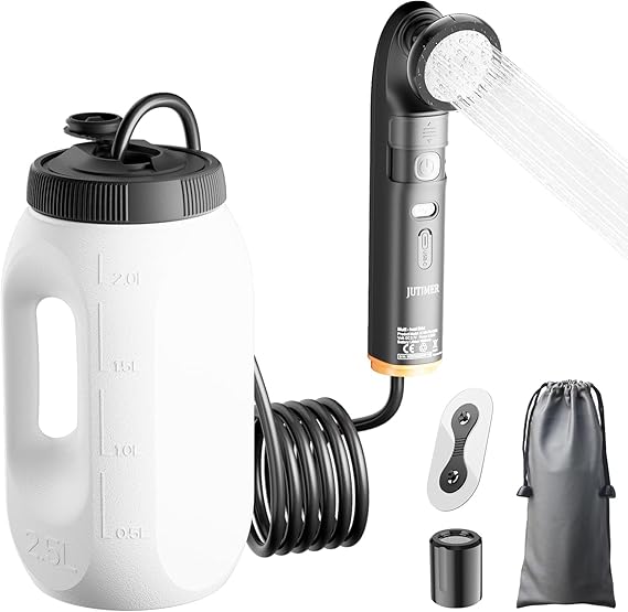 Portable Bidet & Camping Shower for Travel – Rechargeable Handheld Bidet with 2 Shower Heads, 2.5L Outdoor Shower Kit