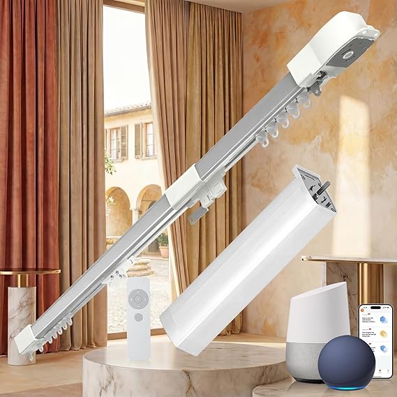 Smart Curtain Track Kit with WiFi Motor – Pre-Assembled Telescopic Curtain Rod, Alexa & Google Compatible
