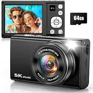 Best 5K 96MP Digital Camera 2026 – Dual Lens Autofocus Vlogging Camera with 6X Optical Zoom for YouTube