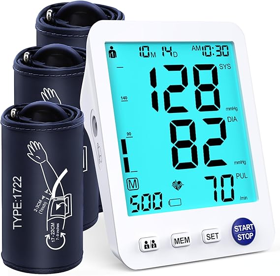 Best Upper Arm Blood Pressure Monitor 2026 – Digital BP Machine with 3 Size Cuffs, Large LCD & USB Power