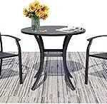 3 Piece Outdoor Dining Set for 2 – Patio Bistro Set with 27.6″ Round Metal Table & Chairs with Armrests