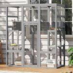70-Inch Outdoor Cat Catio Enclosure – Weatherproof Large Cat House for Multiple Cats with Updated Sturdy Frame (Grey)