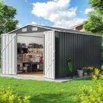 10x12 FT Metal Outdoor Storage Shed – Heavy-Duty Garden Tool Shed with Updated Frame & Lockable Doors