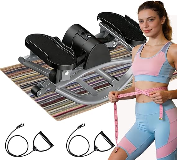 Rock Stepper Side to Side Low-Impact Exercise Machine – Compact Lateral Stepper with Resistance Bands for Full Body Home Workout