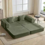 Convertible Sleeper Sofa Bed – Modular Corduroy Couch with 2 Pillows, Compressed Floor Sofa for Living Room & Bedroom