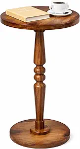 Small Wooden Round Side Table – Modern Accent Nightstand Pedestal End Table for Living Room, Bedroom & Small Spaces