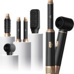 5-in-1 Blow Dryer Brush & Air Styler – Negative Ion Hair Dryer Brush with Air Curling Wrap for Drying, Curling, Straightening & Volumizing | Styling Tool for All Hair Types