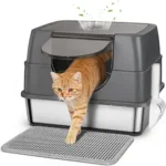tainless Steel Litter Box with Lid, Side Entry Large Enclosed Cat Litterbox for Kitty & Multi-Cat, Flip Cover Easy to Clean, High Sided Metal Cat Litter Pan with Scoop, Mat, Anti-Leakage, Non-Sticky