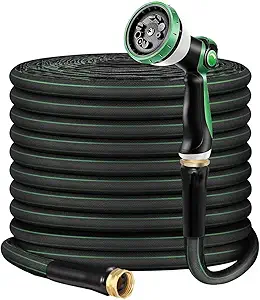 0FT Garden Hose 3/4” – Lightweight Flexible Anti-Kink Water Hose with 10-Pattern Sprayer (Green)