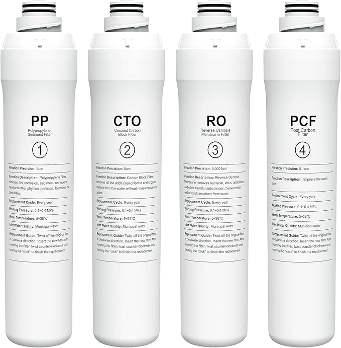 4-Pack Replacement Filter Set for Bluevua RO100ROPOT & RO100ROPOT-UV RO Water Filter System