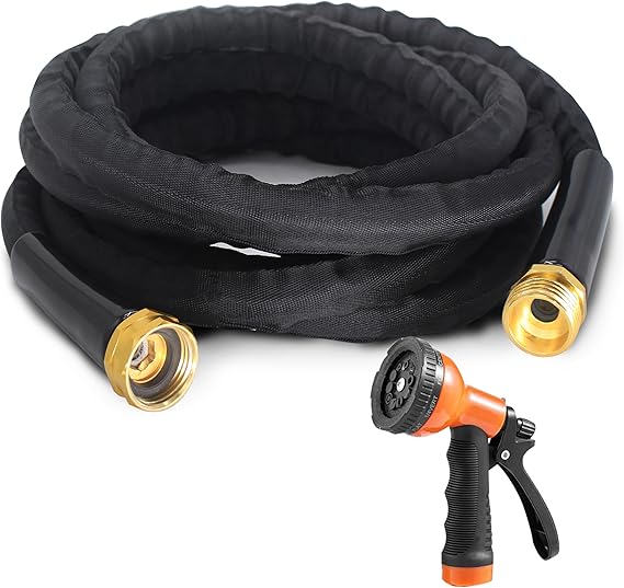 25FT Garden Hose – Ultra-Lightweight Flexible PVC Water Hose with Anti-Kink Design & Aluminum Fittings (Black)
