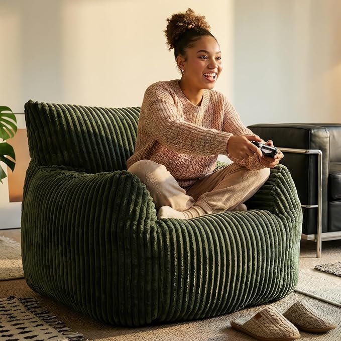 Giant Bean Bag Chair Sofa for Adults & Teens – High Support Foam Bean Bag Couch with Armrests (Green)