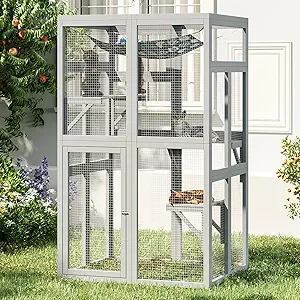 64 Inch Catio Outdoor Cat Enclosure – Weatherproof Large Outdoor Cat House for Multiple Cats (Grey)