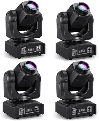 60W LED Moving Head Stage Lights (4 Pack) – DMX512 DJ Lights with 8 Gobos, 8 Colors & Sound Activation