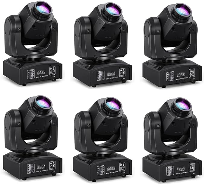 60W LED Moving Head Lights (6 Pack) – DMX512 DJ Stage Lighting with 8 Gobos & 8 Colors