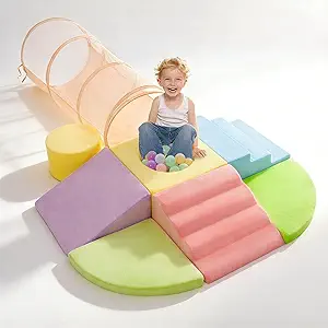 Foam Climbing Blocks Playset for Toddlers – 8-Piece Soft Indoor Play Gym with Tunnel for Babies