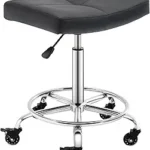 Adjustable Rolling Stool Chair with Backless Wide Seat – Swivel Stool with Wheels & Footrest