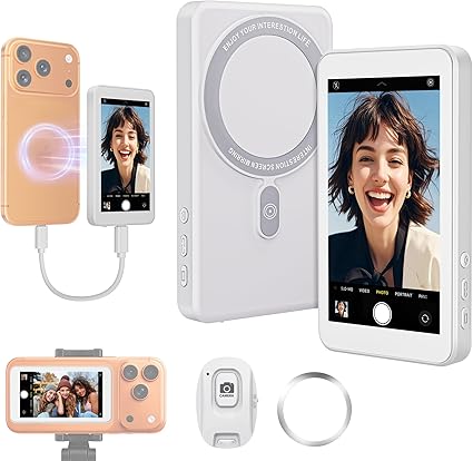 4K Vlog Selfie Monitor Screen for iPhone & Android – Magnetic Back Camera Monitor with Remote Control