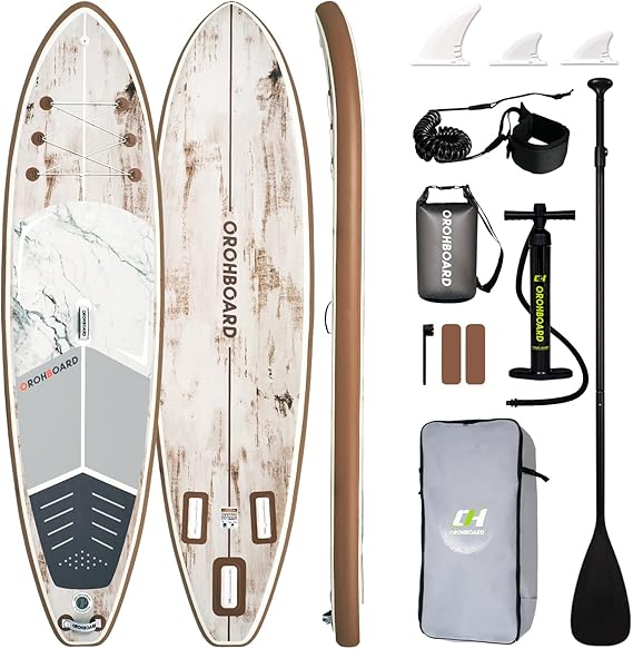 Inflatable Paddle Board – 32" Wide SUP with Anti-Slip Deck & Durable Woodgrain Design