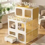 Expandable Cat Cage with Litter Box & Storage Shelf – Indoor/Outdoor Cat Playpen with Platforms