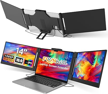 Laptop Screen Extender – 1080P IPS Triple Portable Monitor for 13–17.3" Laptops (Plug & Play)