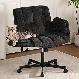 Criss Cross Office Chair with Wheels – Wide Seat Desk Chair with Folding Arms & Lumbar Support (Black)