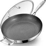 14-Inch Hybrid Nonstick Frying Pan with Lid – Tri-Ply Stainless Steel Ceramic Skillet for Induction