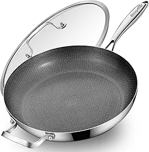 14-Inch Hybrid Nonstick Frying Pan with Lid – Tri-Ply Stainless Steel Ceramic Skillet for Induction