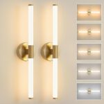Gold LED Wall Sconces Set of 2 – Dimmable 23'' Bathroom Vanity Lights with 5CCT & 360° Lighting