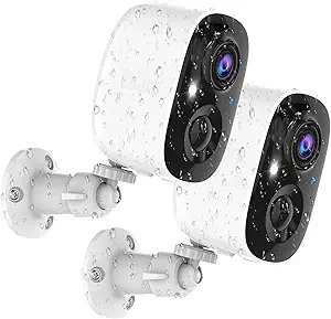 Wireless Outdoor Security Cameras (2 Pack) – Battery Powered WiFi Cameras with AI Motion Detection & Color Night Vision
