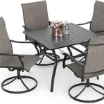 5-Piece Outdoor Dining Set – Patio Furniture Set with 4 Swivel Chairs & 35'' Square Table (Tan Grey)