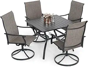5-Piece Outdoor Dining Set – Patio Furniture Set with 4 Swivel Chairs & 35'' Square Table (Tan Grey)