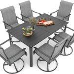 7-Piece Outdoor Dining Set – Patio Furniture Set with 6 Swivel Chairs & 63'' Rectangular Table (Grey)