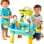 2027 Upgraded Toddler Sand & Water Table – Kids Play Sink with Electric Water Pump, Faucet & Fishing Toys
