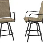 Outdoor Bar Stool Set of 2 – 360° Swivel Patio Pub Chairs with High Back & Counter Height Design (Brown)