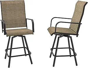 Outdoor Bar Stool Set of 2 – 360° Swivel Patio Pub Chairs with High Back & Counter Height Design (Brown)