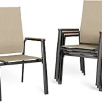 Patio Chairs Set of 4 – Stackable Outdoor Dining Chairs with Aluminum Frame & Breathable Textilene Fabric (Beige)