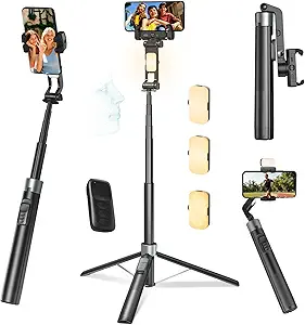 360° Face Tracking Selfie Stick Tripod, 70.9" Extendable Phone Tripod with Handheld Stabilizer, Fill Light & Remote for iPhone and Smartphones