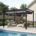 Outdoor Pergola with Retractable Canopy, Heavy-Duty Metal Patio Gazebo Shelter for Backyard, Deck & Garden