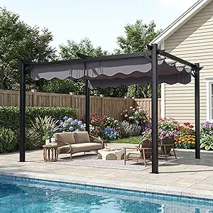 Outdoor Pergola with Retractable Canopy, Heavy-Duty Metal Patio Gazebo Shelter for Backyard, Deck & Garden