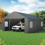 Heavy Duty Carport with All-Season Tarp, Portable Enclosed Car Tent Garage, Galvanized Steel Frame, Roll-Up Windows & Side-Opening Door for Cars, SUVs & Boats
