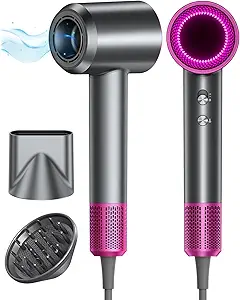 Ionic Hair Dryer with Diffuser, 500M Negative Ions, Fast Drying Thermo-Control Blow Dryer, Lightweight Quiet Hair Dryer for Curly Hair, Home Travel Salon