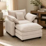 Oversized Corduroy Accent Chair with Ottoman, Comfy Reading Armchair with Footrest, Single Sofa Lounge Chair for Living Room & Bedroom, 350 lb Capacity