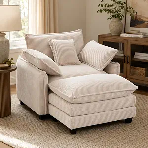 Oversized Corduroy Accent Chair with Ottoman, Comfy Reading Armchair with Footrest, Single Sofa Lounge Chair for Living Room & Bedroom, 350 lb Capacity